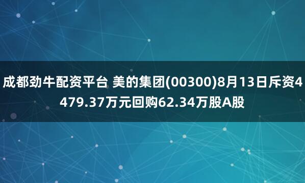 成都劲牛配资平台 美的集团(00300)8月13日斥资4479.37万元回购62.34万股A股